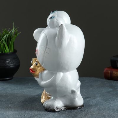 Копилка "Кот с рыбкой" 25,5см серый