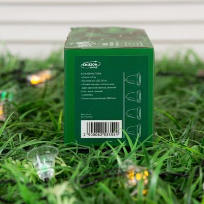 Гирлянда «Нить» 4.5 м с насадками «Колокольчики», IP44, тёмная нить, 30 LED, свечение зелёное/жёлтое, 2 режима, солнечная батарея