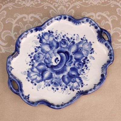 Поднос «Цветок», с ручками, 21×28×2 см, гжель