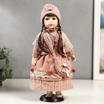 Кукла коллекционная керамика "Кристина в розовом платье и полосатом джемпере" 40 см