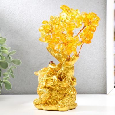 Бонсай  "Денежная жаба у дерева с янтарём"  (108 камней), 17 х 14 х 8 см