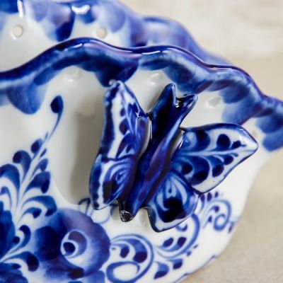 Салфетница «Ракушка с бабочкой», 16×4×8,5 см, гжель