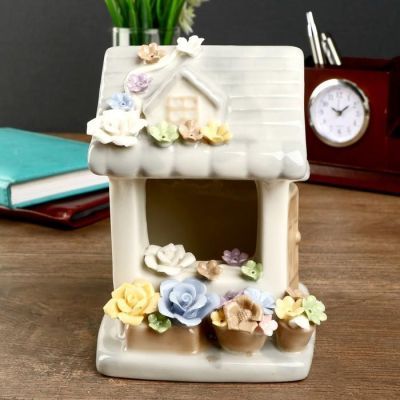 Сувенир керамика световой "Цветочный домик" 14,5х10,5х12 см