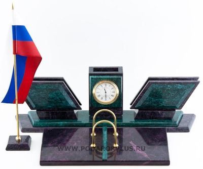 Настольный набор "Триколор" камень змеевик