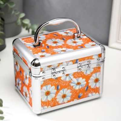 Шкатулка металлокаркас сундучок "Ромашки на оранжевом" 13х16,7х12,8 см