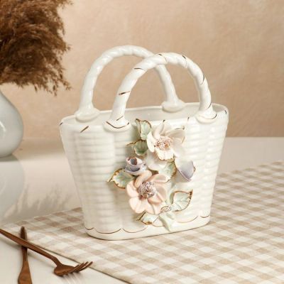 Конфетница "Прованс", белая, цветная лепка, золотистая роспись, 23 см, микс