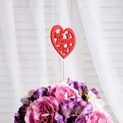 Топпер "8 марта", с бабочками, красный, 11х8см Дарим Красиво