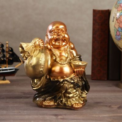 Копилка "Хотэй с мешком", глянец, бронзовый цвет, 20 см, микс