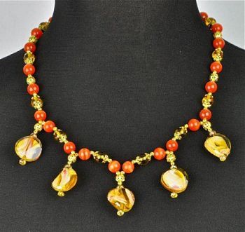 Авторские бусы Янтарь, Кошачий глаз, Муранское стекло "Нега" арт.1238