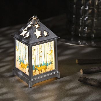 Светодиодная фигура «Фонарь с оленем» 6 × 13 × 6 см, пластик, батарейки AG13х3, свечение тёплое белое