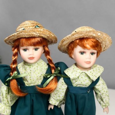 Кукла коллекционная парочка набор 2 шт "Маша и Миша в зелёных нарядах" 30 см