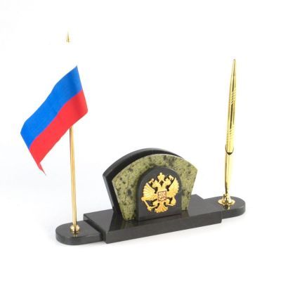 Настольный набор из змеевика "Герб и Флаг России" с ручкой №17