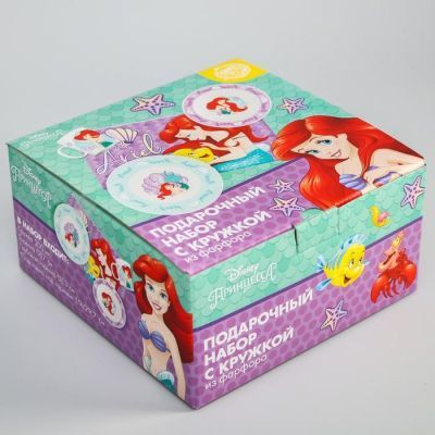 Набор посуды «Ариэль», 4 предмета: тарелка Ø 16,5 см, миска Ø 14 см, кружка 200 мл, коврик в подарочной упаковке, Принцессы Дисней