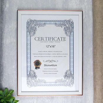 Фоторамка пластик 30х40 см "Доминика" белая с золотым обрамлением 42,5х32,5 см