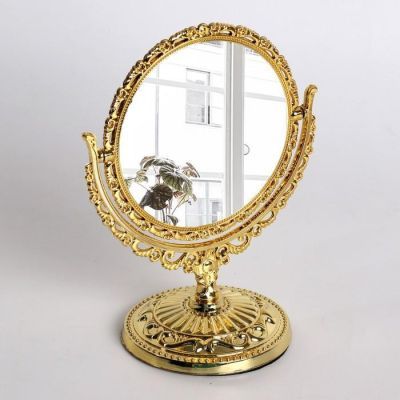 Зеркало настольное, двустороннее, с увеличением, d зеркальной поверхности 10 см, цвет золотистый