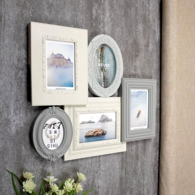 Фоторамка пластик на 5 фото 8х10, 10х15 см "Классика" бежево-серая 38,5х47 см