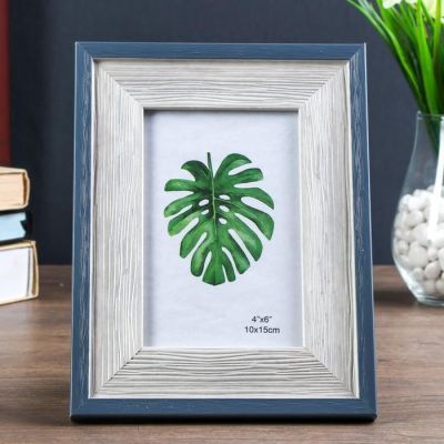 Фоторамка пластик 10х15 см "Феликс" белая с синим обрамлением 21,3х16,3 см