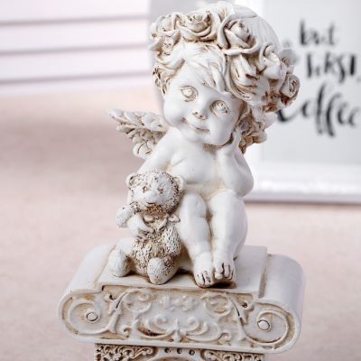 Часы настольные  "Ангел с медведем", h=24 см