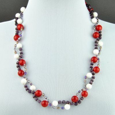 Бусы Кахолонг, прес.коралл, хрусталь "Зимушка" арт.БАЛ-816