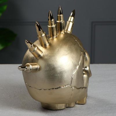 Копилка "Череп Ирокез" золото, 21 см