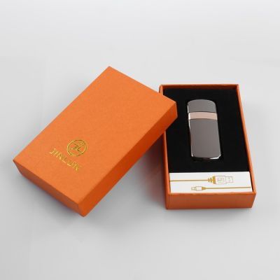 Зажигалка электронная в подарочной коробке, USB, спираль, черный металлик, 3х6.5 см