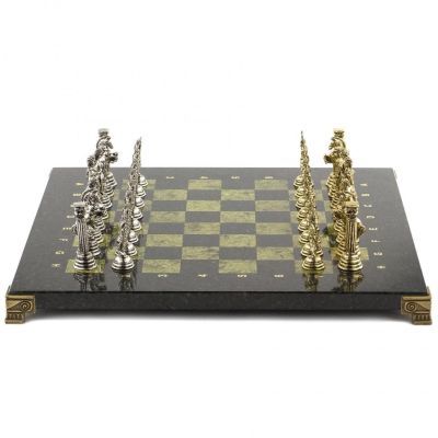 Шахматы "Посейдон" (32х32 см) из камня змеевик №31