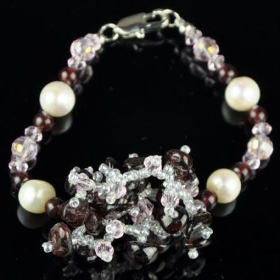 Браслет Гранат, жемчуг "Феличита" арт.БР-084