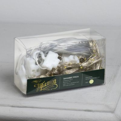 Гирлянда «Занавес» 2.8 × 3 м роса на крючках, IP20, серебристая нить, 300 LED, свечение тёплое белое, мерцание, USB