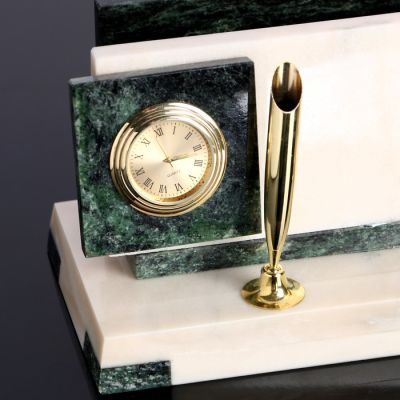 Набор настольный "Герб", с двумя подставками под ручки, 22х10х10 см змеевик, мрамор