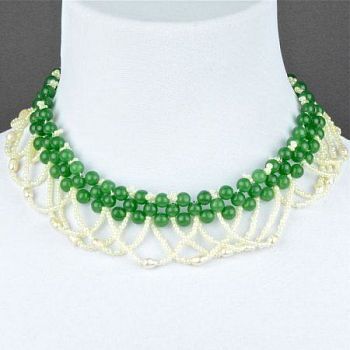 Колье Нефрит, Жемчуг, Бисер "Вдохновение" арт. КАП-1442