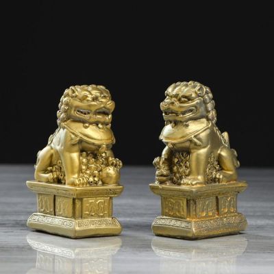 Копилки "Небесные львы", набор из 2-х шт, золотистый цвет,11 см