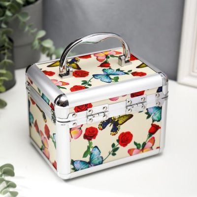 Шкатулка металлокаркас сундучок "Бабочки и розы" 13х16,7х12,8 см