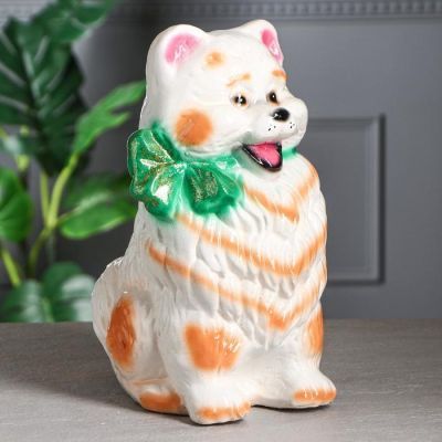 Копилка "Собака Шпиц", глянец, бело-персиковый, 30 см, микс