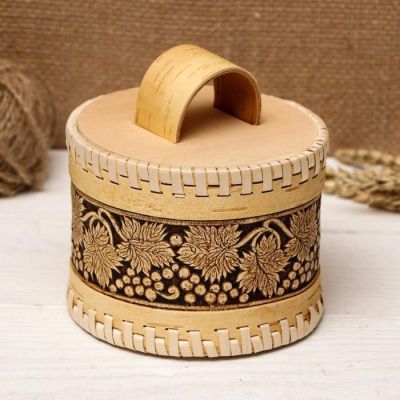 Туес "Лоза" d-10 см h8 см, береста