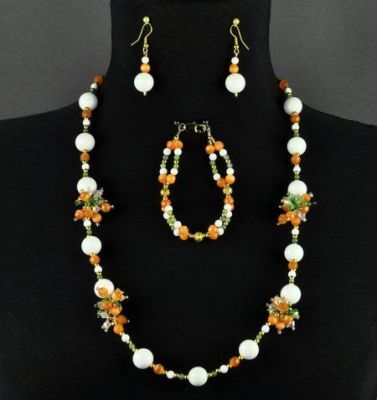 Комплект Кошачий глаз, кахолонг, хрусталь "Летний позитив" арт.ВАН-237