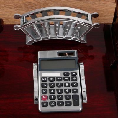 Набор настольный 6в1 (термометр в резн.кант,подставка п/визит,кальк-ор,бумага,часы, скрепочн)