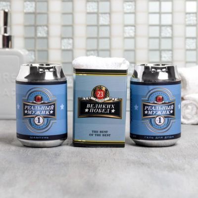 Набор «Реальный мужик» гель и шампунь банка пива 250 мл аромат сливочного пива, полотенце