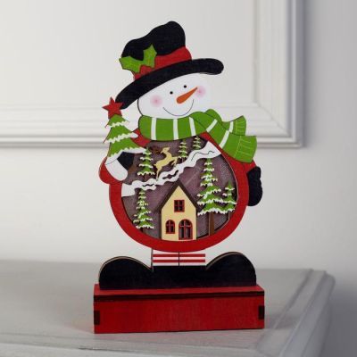 Светодиодная фигура «Снеговик» 13 × 24 × 5 см, дерево, батарейки ААх2 (не в комплекте), свечение тёплое белое