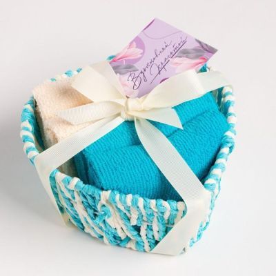 Набор полотенец в корзинке Этель "Сердечко"30х30шт - 4 шт, цв. голубой, 100%хл