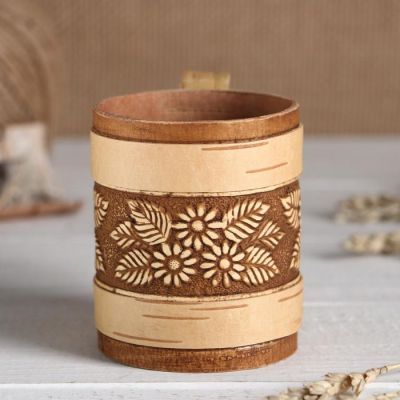 Кружечка "Ромашки" 150 мл, береста, микс