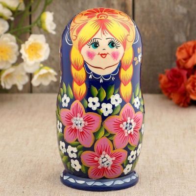 Матрёшка «Варенька», синий платок, 5 кукольная, 17 см, ручная работа