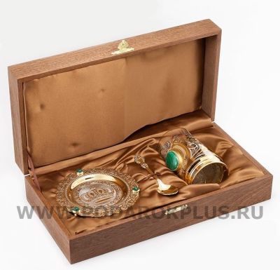 Чайный набор "Корона" из камня малахит №2