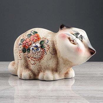 Копилка "Кот Семен" под шамот, бежевый цвет, 14 см, микс