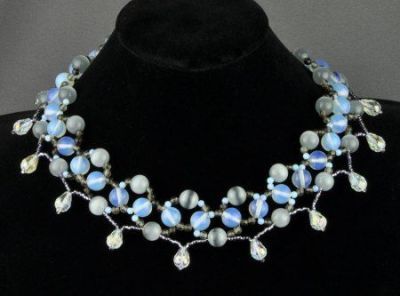 Колье Лунный камень, хрусталь, кошачий глаз "Сильвия" арт.КАП-865