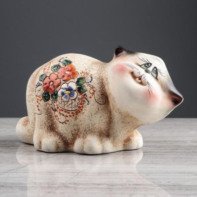 Копилка "Кот Семен" под шамот, бежевый цвет, 14 см, микс