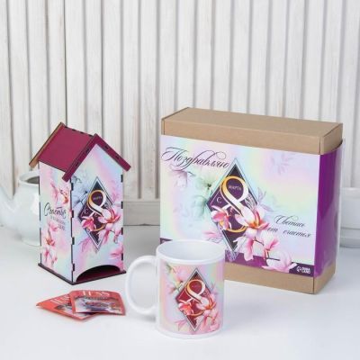 Подарочный набор "С 8 марта", чайный домик, кружка, 21 х 20,5 х 9 см