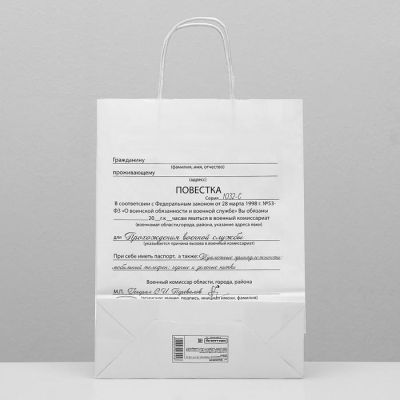 Пакет подарочный «Повестка», 24 х 10,5 х 30 см
