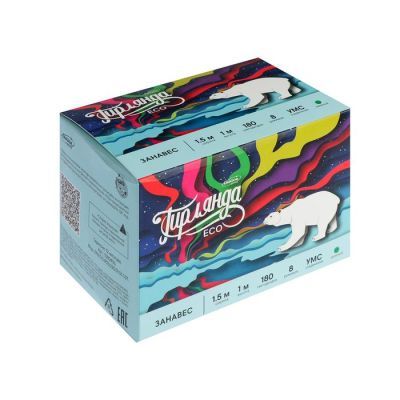 Гирлянда «Занавес» 1.5 × 1 м, IP20, прозрачная нить, 180 LED, свечение зелёное, 8 режимов, 220 В