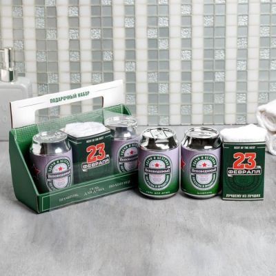 Набор «Непобедимый» гель и шампунь банка пива 250 мл аромат сливочного пива, полотенце