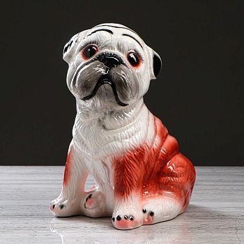 Копилка "Сидящий мопс" глянец, бело-рыжая, 29 см